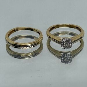 14k Gold & Diamond Rings Set, Bridal solid Gold Rings